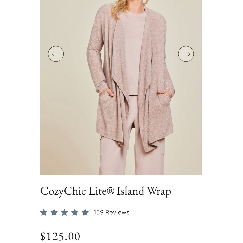 Barefoot Dreams CozyChic Lite Open front Island Cardigan Tan Sweater Women's S/M - Picture 5 of 5